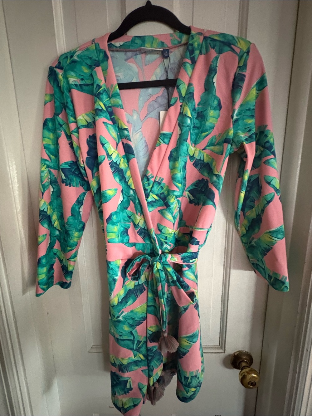 Cabana Life Pink Tropical Leaf One-Piece Swimsuit Cover-Up Jumper Romper - Picture 2 of 16